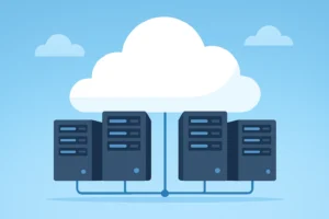 =Mô hình kiến trúc Cloud Server với nhiều máy chủ vật lý liên kết trong đám mây