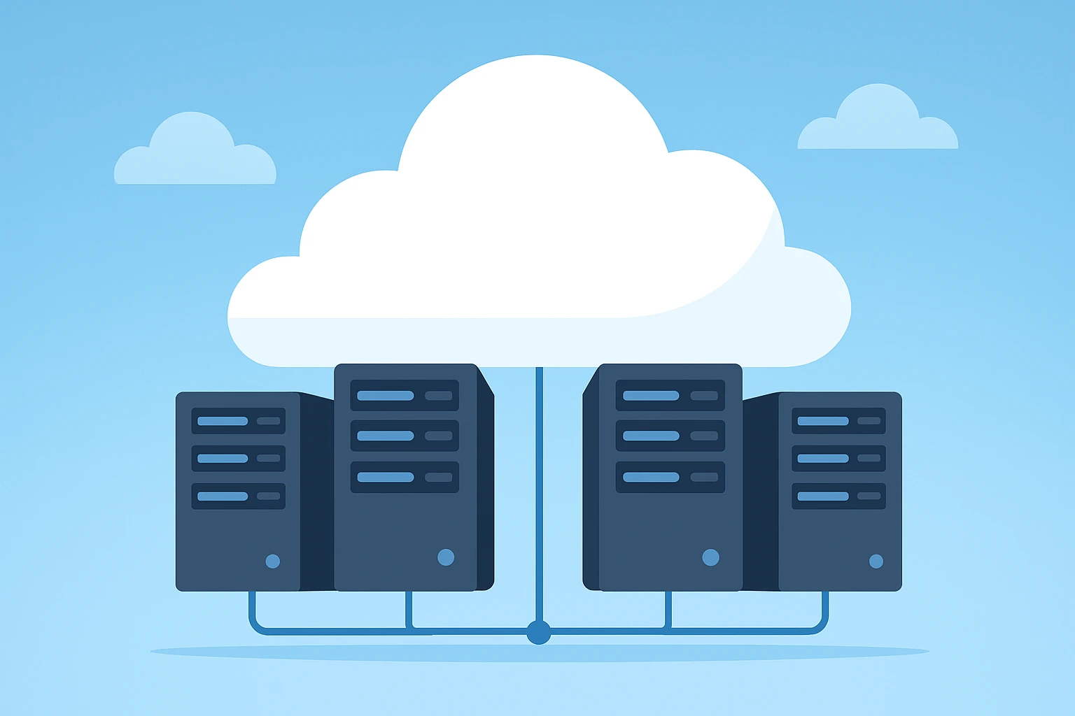 Mô hình kiến trúc Cloud Server với nhiều máy chủ vật lý liên kết trong đám mây