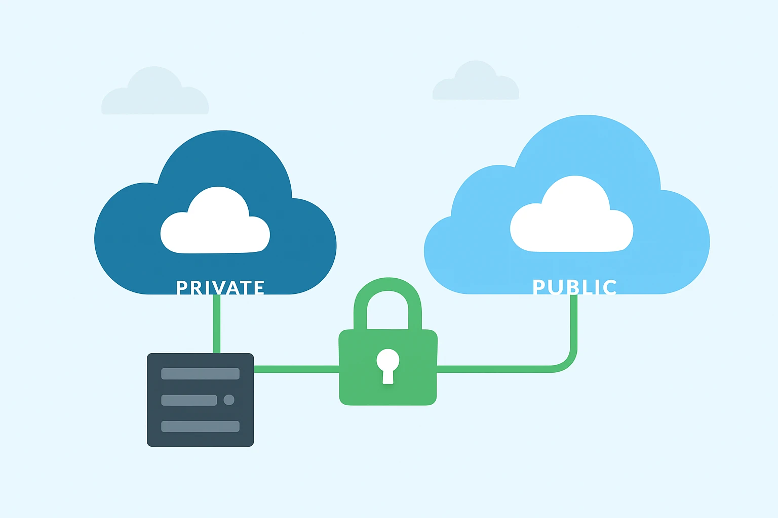 Mô tả tích hợp hybrid cloud kết nối giữa private cloud và public cloud