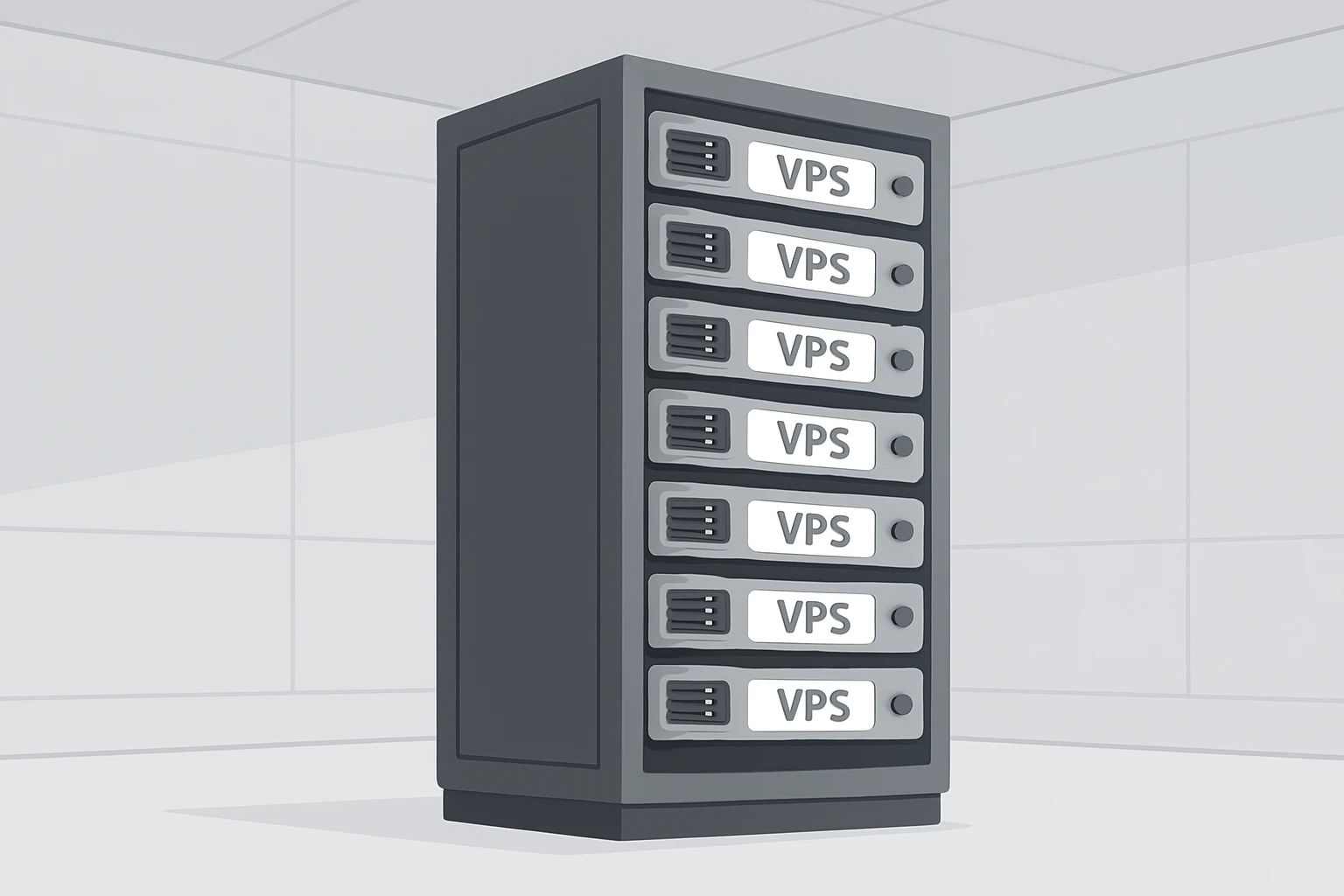 Dãy máy chủ vật lý với VPS riêng biệt trong phòng data center truyền thống