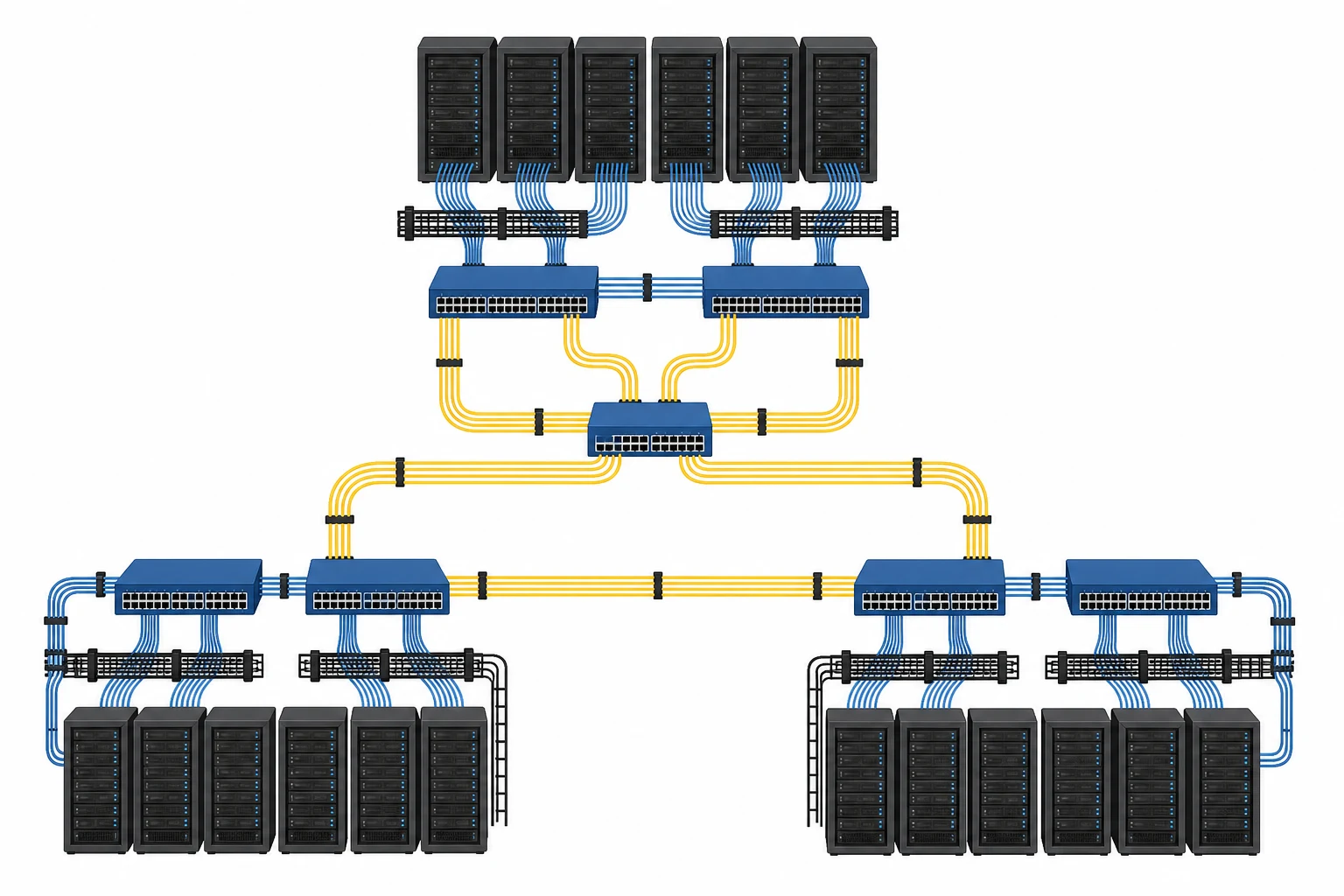 Sơ đồ kết nối trung tâm dữ liệu Viettel, có fiber backbone và cross-connect