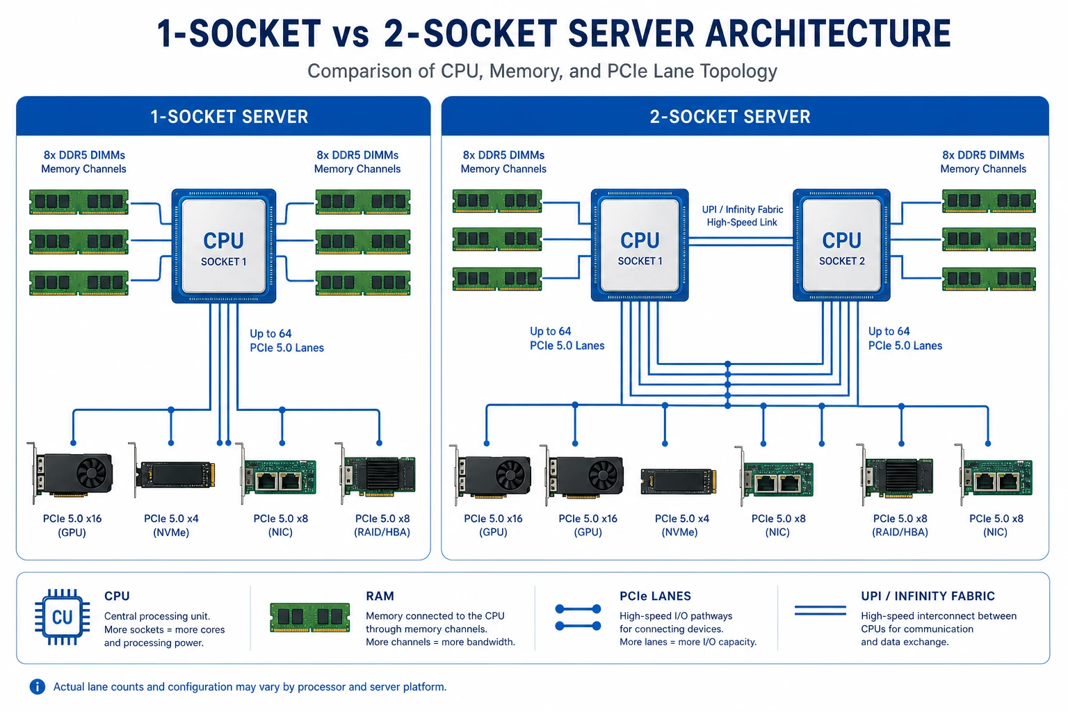 So sánh kiến trúc máy chủ 1 socket và 2 socket