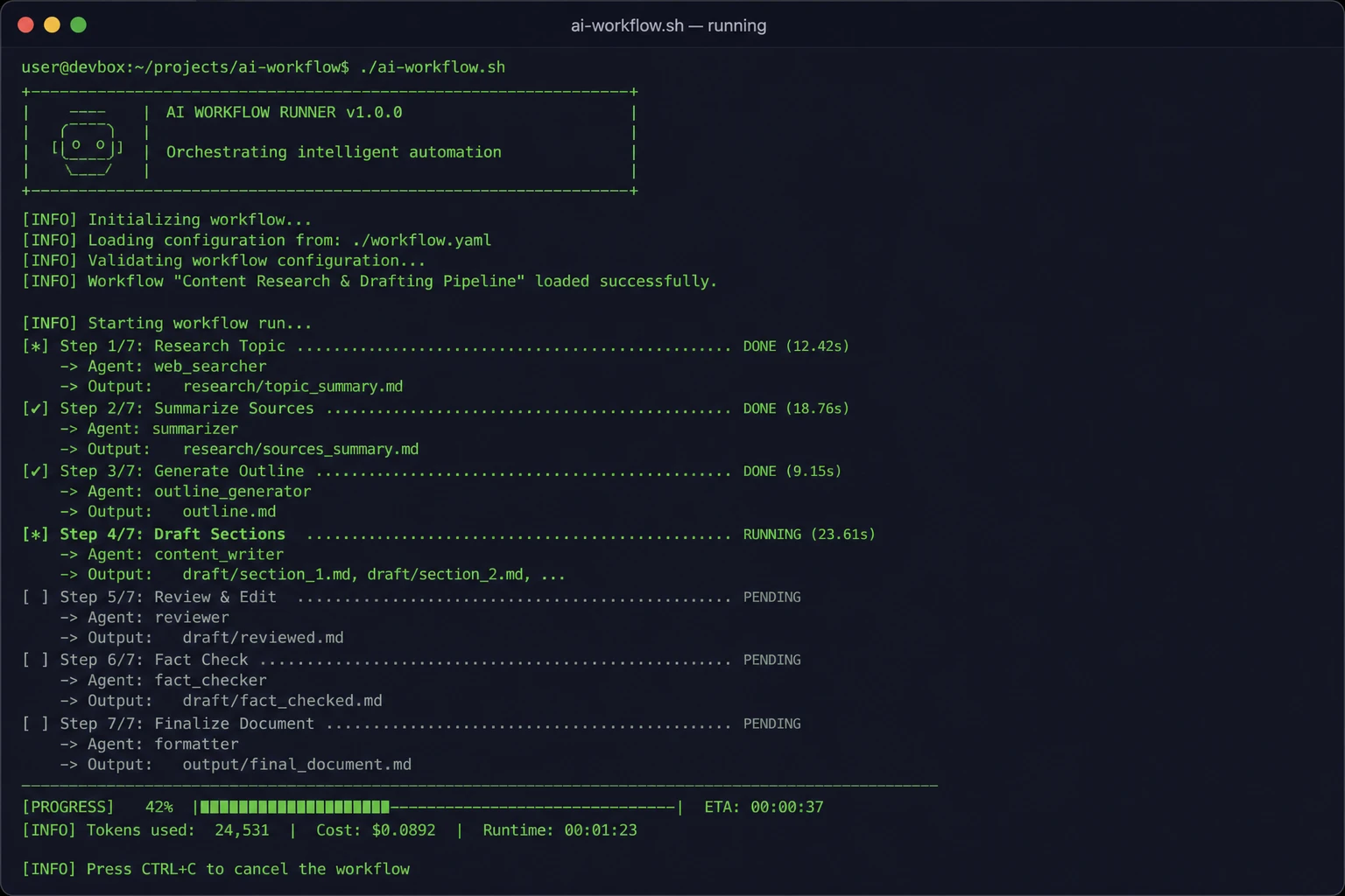 AI Agent thực hiện workflow tự động trong terminal